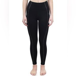 New Marc Defang Black Contrast Stitch Side Pocket Active Long Leggings - S